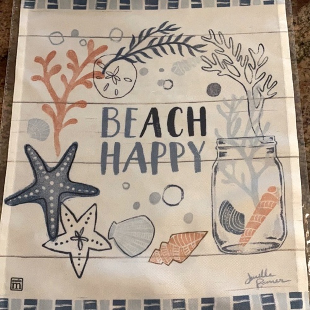 🏖️🐚”BEACH HAPPY” 🏖️🐚 Flag, Nylon Outdoor Garden or Indoor Decor, 12.5” x 18” NWT